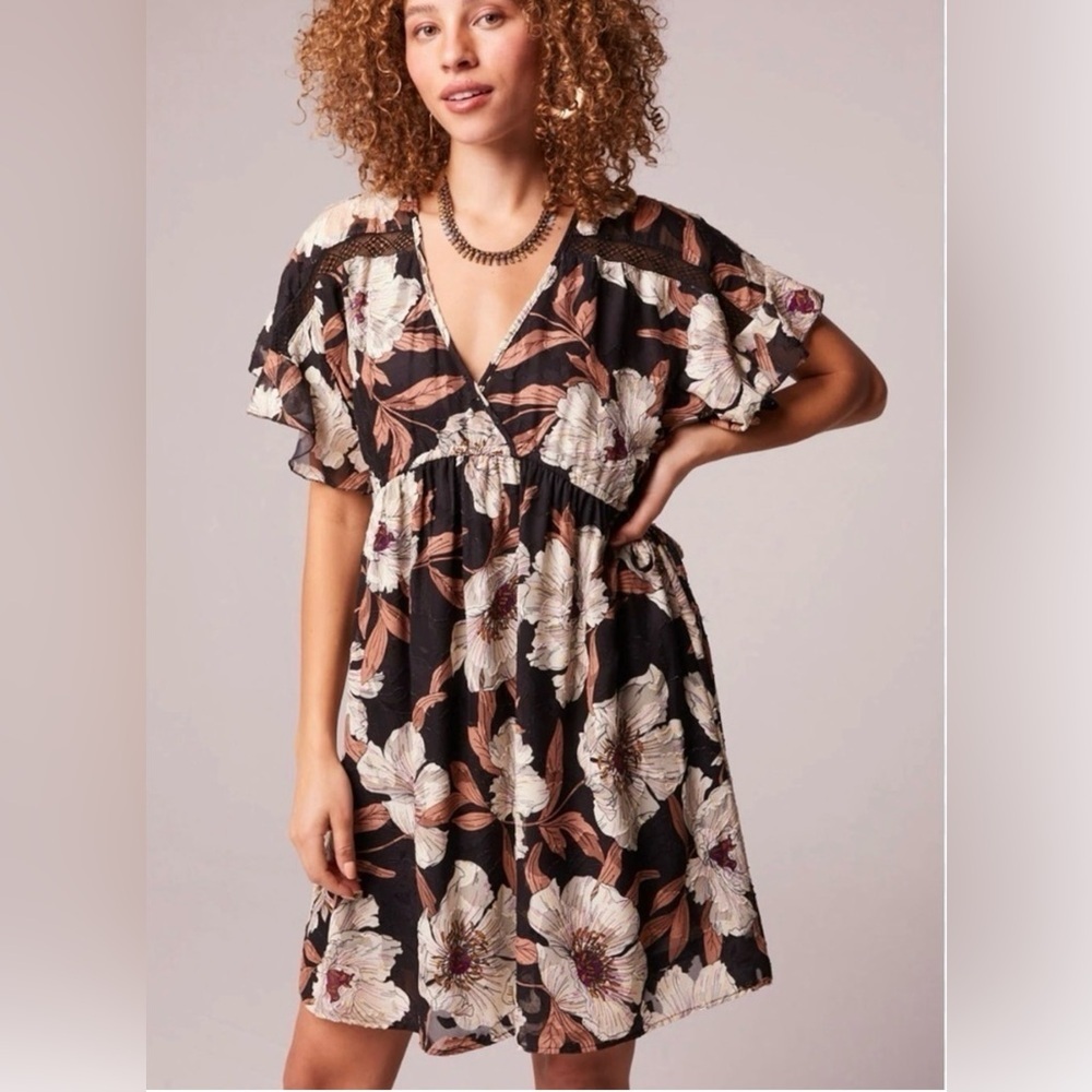 Band of Gypsies Black and White Flutter Sleeve V-Neck Mini Sundress